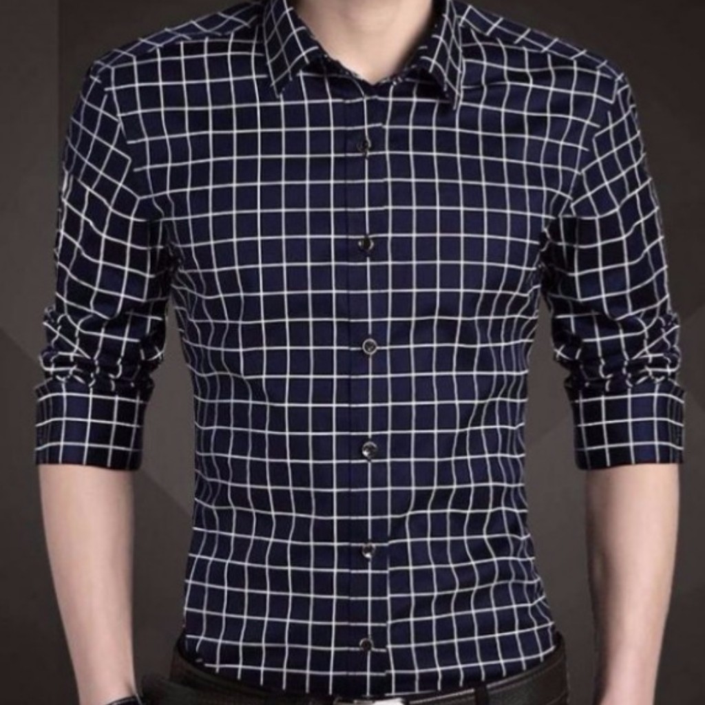 Áo Sơ Mi Nam Cổ Bẻ H&H-SM04 Dài Tay Phối Kẽ Sọc Phong Cách Hàn Quốc - Hoàng Huy