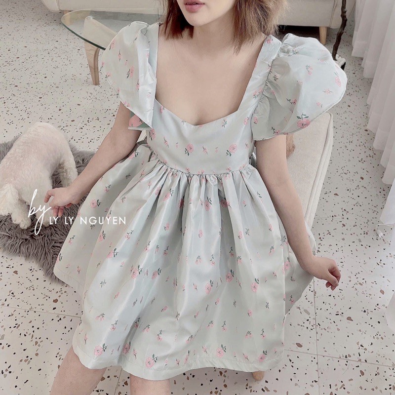 Váy bbdoll hoa cổ vuông hàng đẹp chất lụa mềm⚡️Ảnh thật