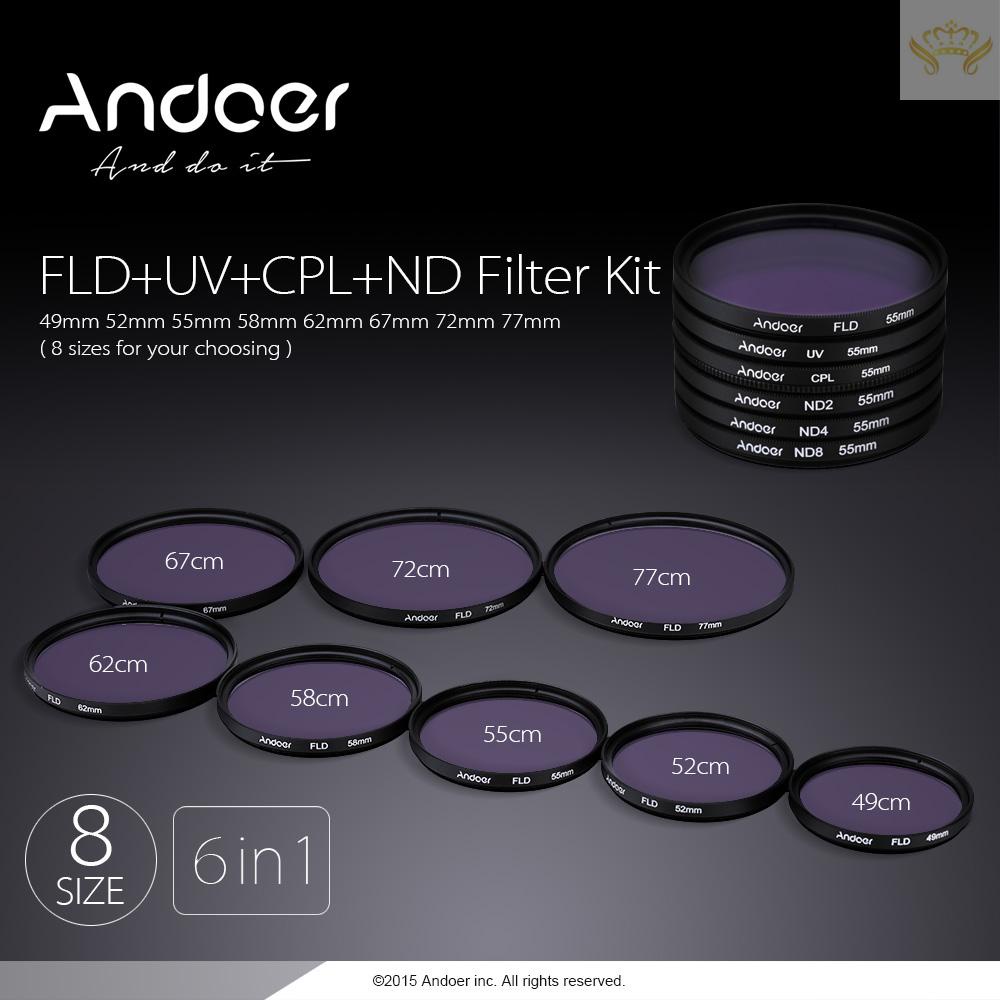 (Giao Hàng Nhanh) Bộ Lọc Chụp Ảnh Andoer 52mm UV + CPL FLD + ND (ND2 ND4 ND8) Cho Pentax DSLRs