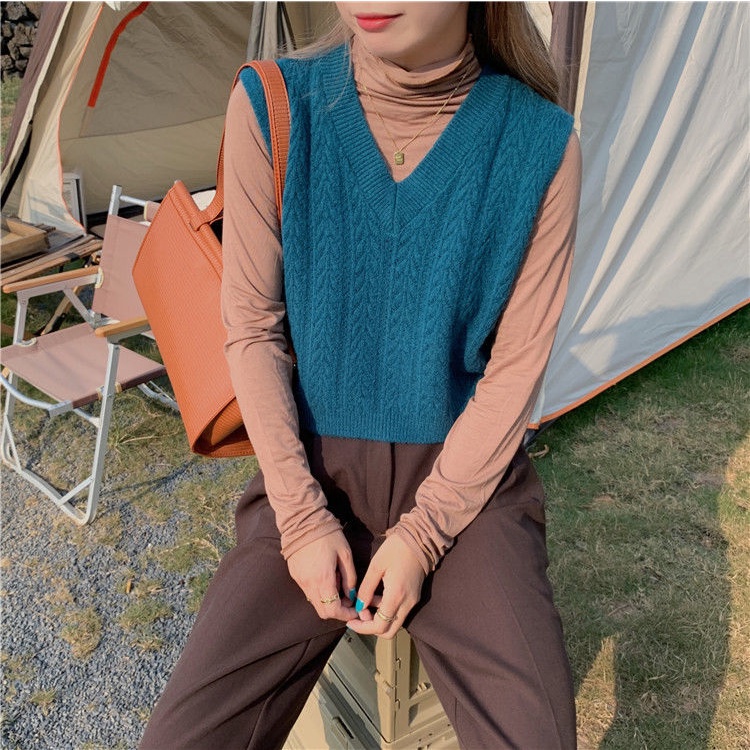 Áo Len Không Tay Cổ Chữ V Kiểu Dáng Đơn Giản Hợp Thời Trang Cho Nữ
