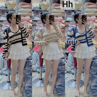 Set khoác len 2 món kẻ to
