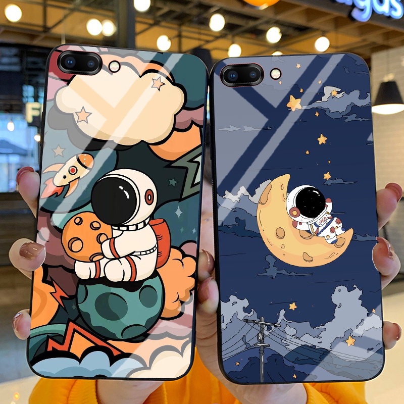 Ốp Lưng OPPO A3s, A12E, A5 Ốp kính bóng cao cấp Phi Hành Gia