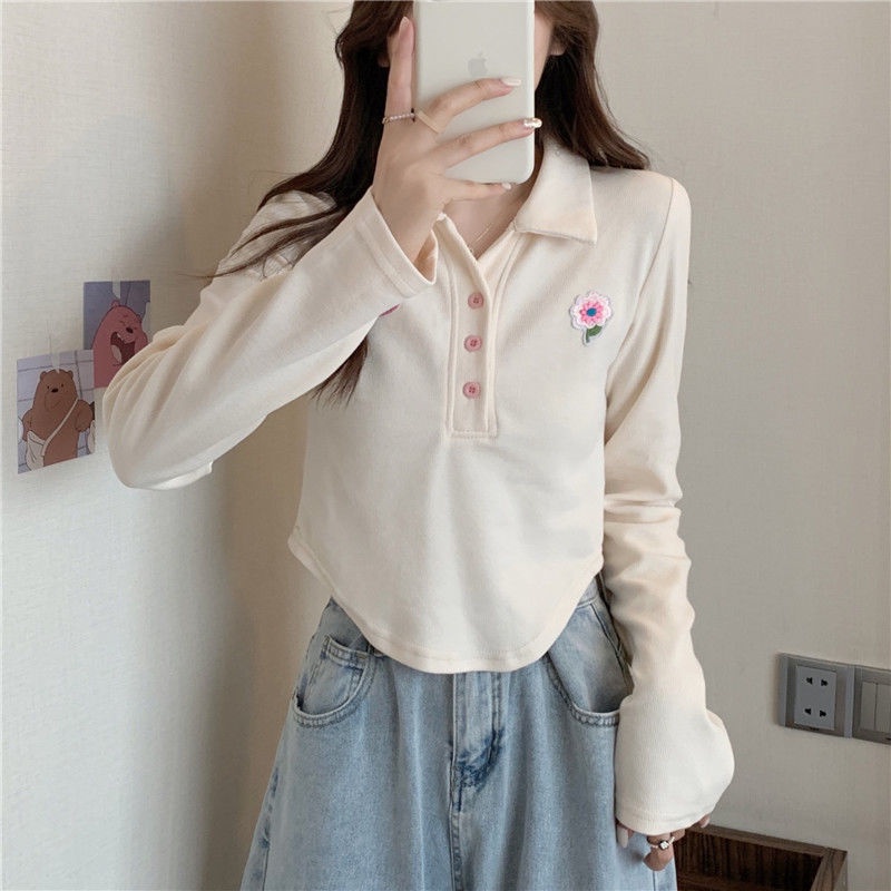 Jiashucheng Áo Thun Polo Tay Dài Dáng Ôm Phong Cách Mới Mùa Thu Độc Đáo Niche