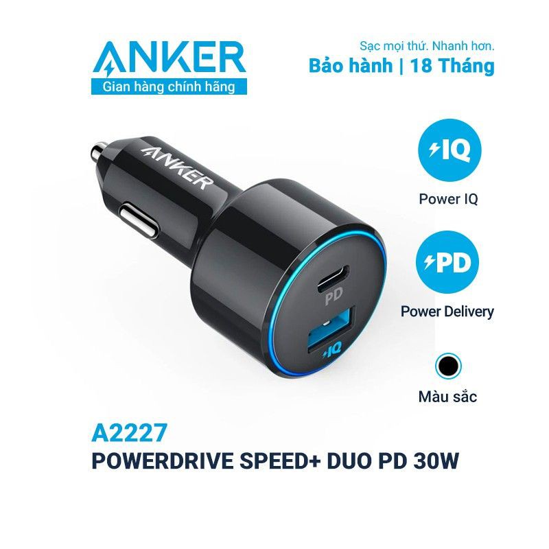 Sạc Anker 2 cổng PowerDrive Speed+ Duo công suất 30w Power Delivery - A2227