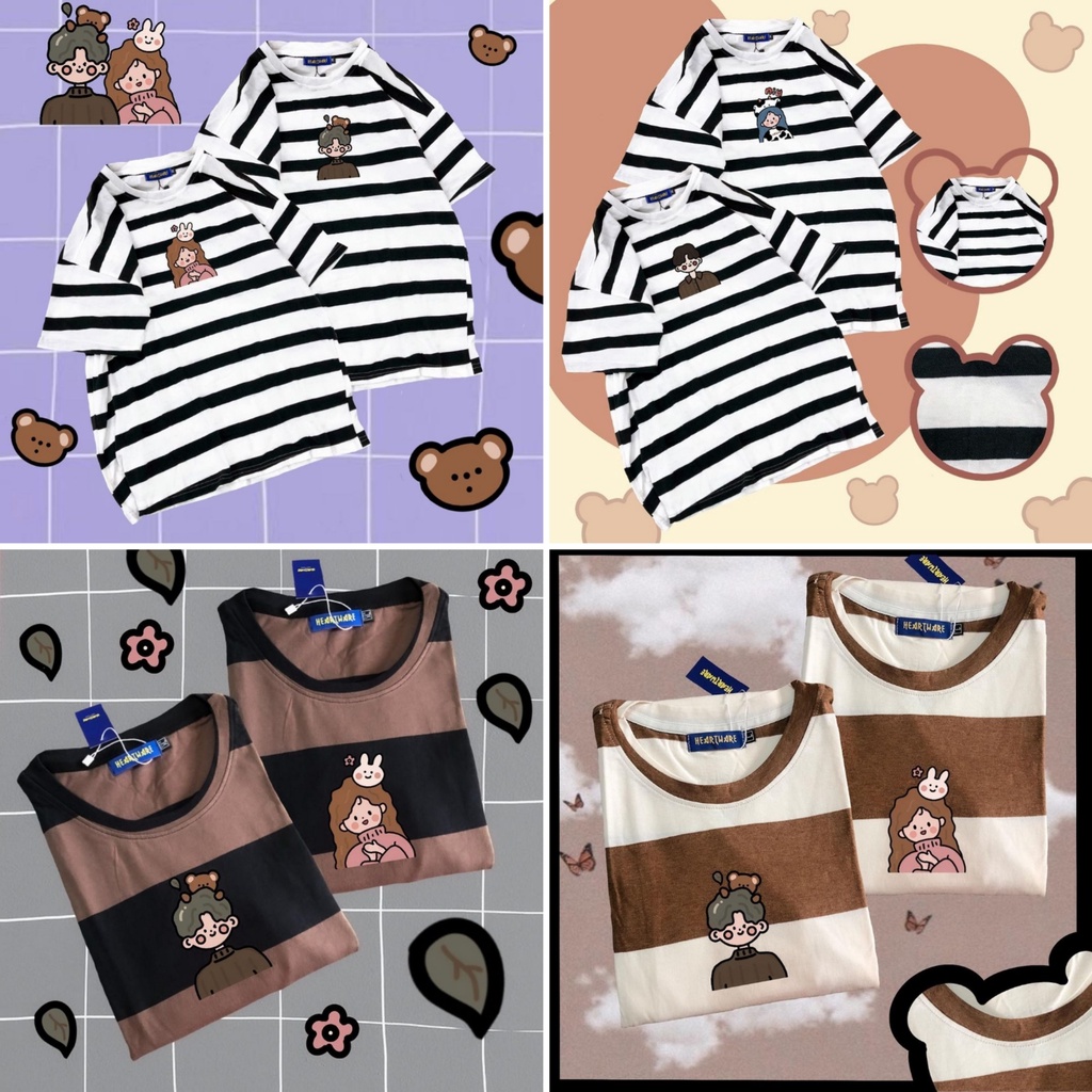 Áo thun kẻ ngang cotton MEANSTORE tee cổ tròn tay lỡ sọc phối màu pull oversize unisex form rộng nam nữ - Kẻ đôi cặp