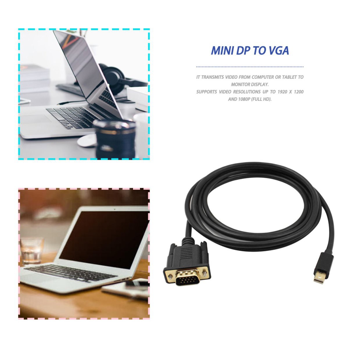 Cáp Chuyển Đổi 1.8m Mini Displayport Sang Vga 1080p Dp Sang Vga Cho Macbook