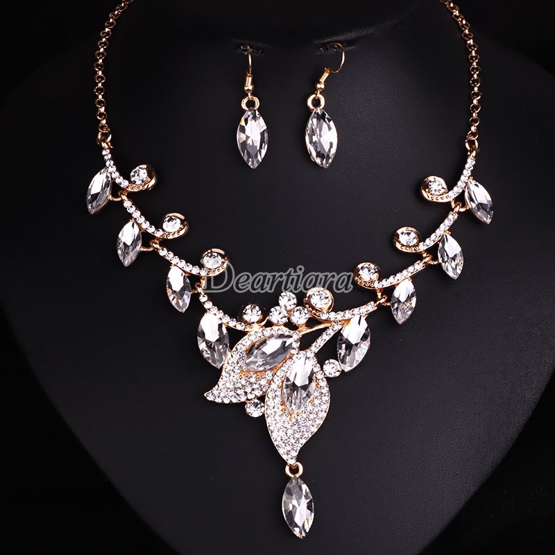 Bộ Vòng cổ + Bông Tai Đính Đá Pha Lê Phong Cách Âu Mỹ Thời Trang Sang Trọng Cho Nữ