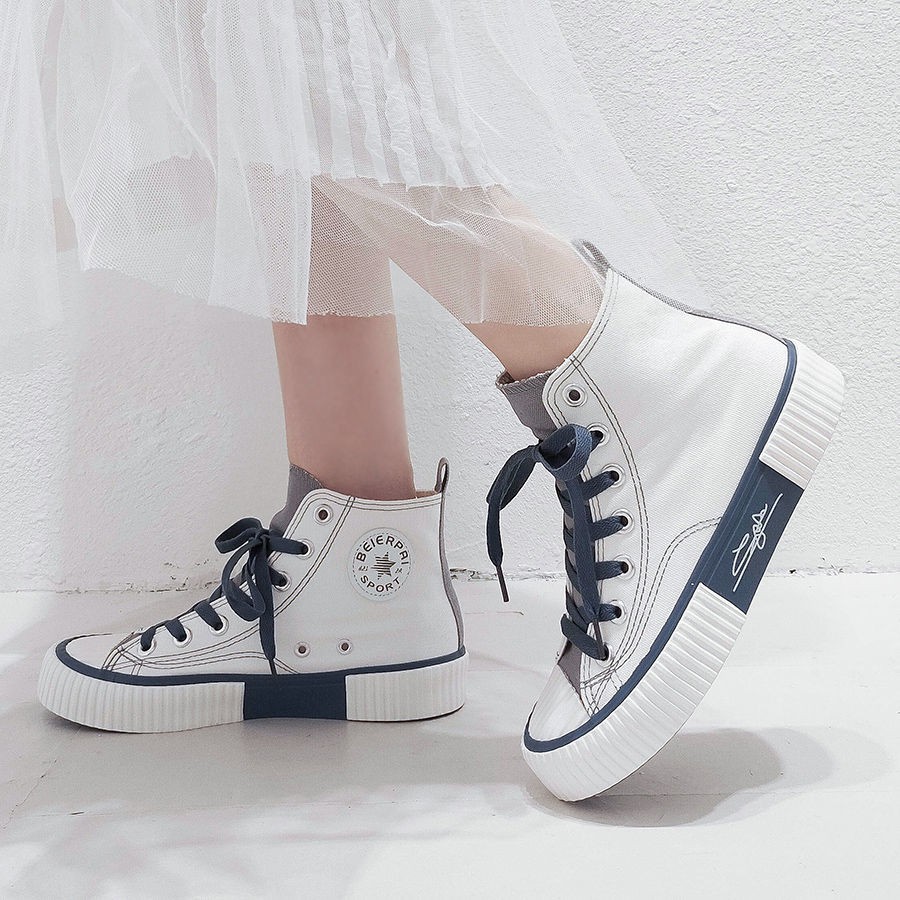 Giày Vải Canvas Cổ Cao Thời Trang Hàn Quốc Cá Tính Cho Nữ
