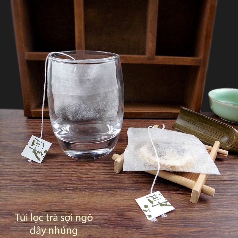 Túi lọc trà, thảo dược có dây nhúng, chất liệu tự nhiên Sợi Ngô siêu thấm, kiểu dáng Gấp Miệng, 100 túi/sp - HVL TEA