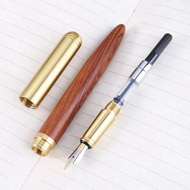 Bút máy ký tên ngòi nhỏ 0.7mm vỏ gỗ và đồng phong cách Vintage sang trọng cho văn phòng du lịch
