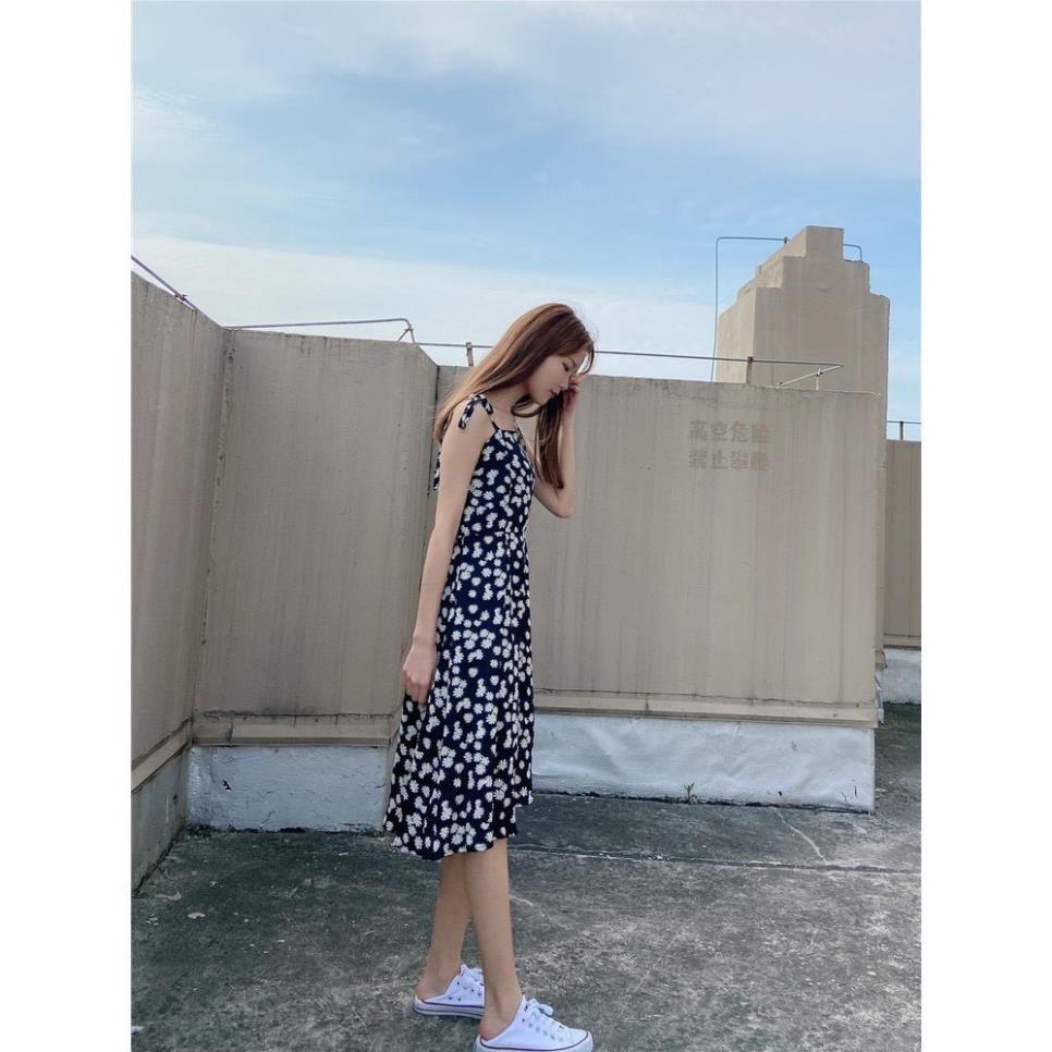 SUV002 Váy 2 dây hoa nhí maxi thắt nơ vintage đi chơi đi biển Đầm babydoll dáng dài xòe hai dây buộc tiểu thư bánh bèo