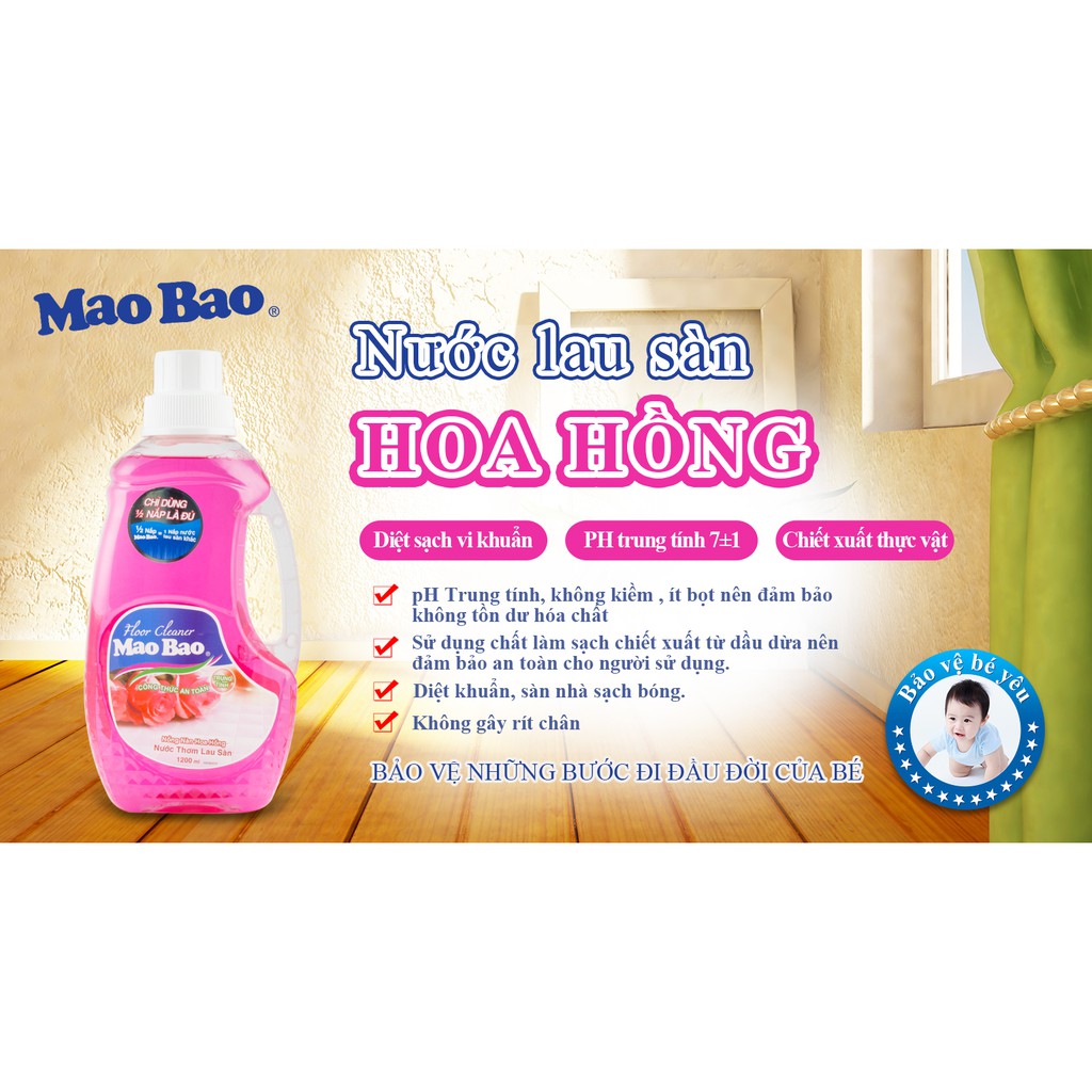 Nước Lau Sàn Mao Bao Hương Hoa Hồng 2 Túi 600ml/túi