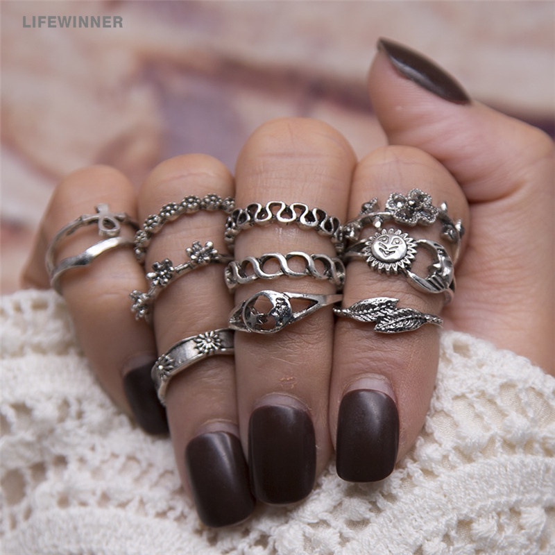 Set 11 Nhẫn Đeo Khớp Ngón Tay Phong Cách Bohemian Cổ Điển Dành Cho Nữ