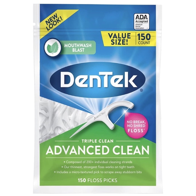 Tăm chỉ nha khoa Dentek Triple Clean Advanced Clean Floss Picks 150cây/gói USA