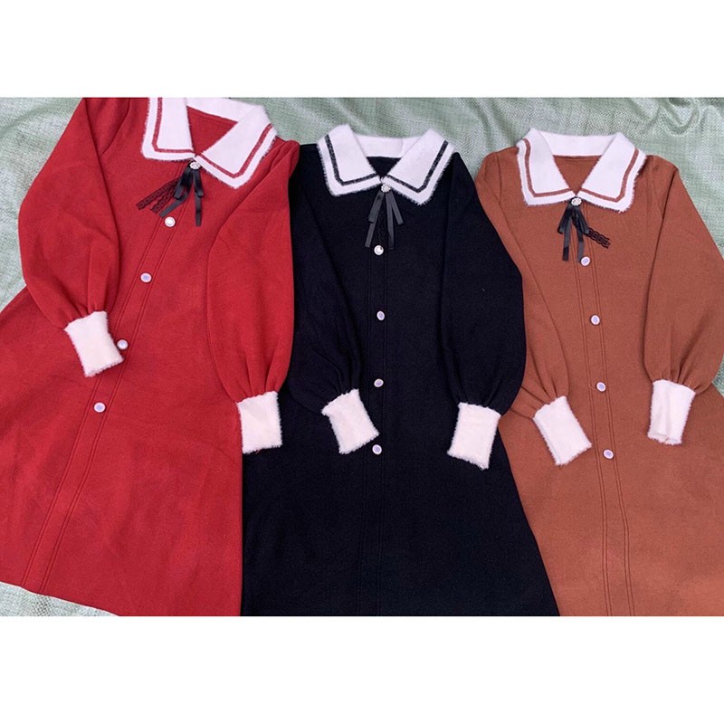 Váy Nữ Chất Len Quảng Châu Pha Cổ Sen Trắng Hàng Cao Cấp M048 | BigBuy360 - bigbuy360.vn