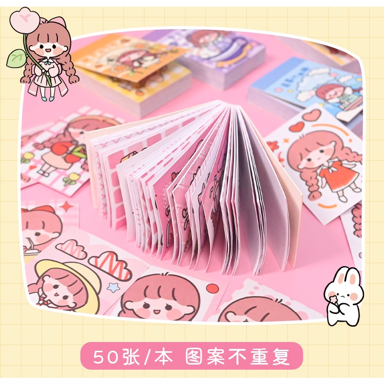 Mini Sticker Bộ 50 Miếng Dán Mini Họa Tiết Hoạt Hình Dễ Thương Trang Trí Nhật Ký / Sổ Tay /Hãy chú ý đến kích thước nhãn dán./