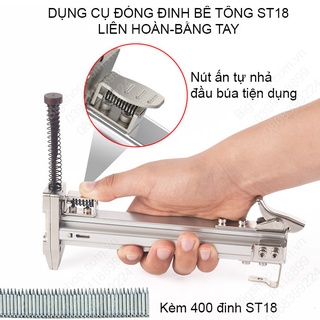 Dụng cụ hỗ trợ đóng đinh bê tông + hộp 400 đinh ( có đầu hãm chống rơi búa )