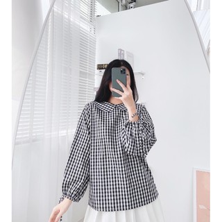 Sơ mi caro cổ sen tay nơ