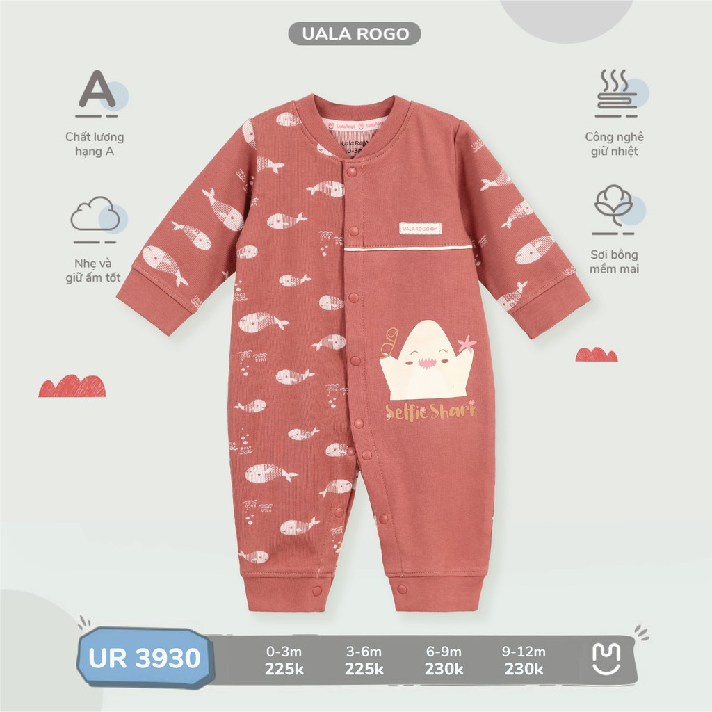 Bodysuit cho bé Ualarogo 0-12 tháng liền thân vải cotton nỉ giữ ấm gọn gàng cúc giữa cổ tròn dễ thay bỉm