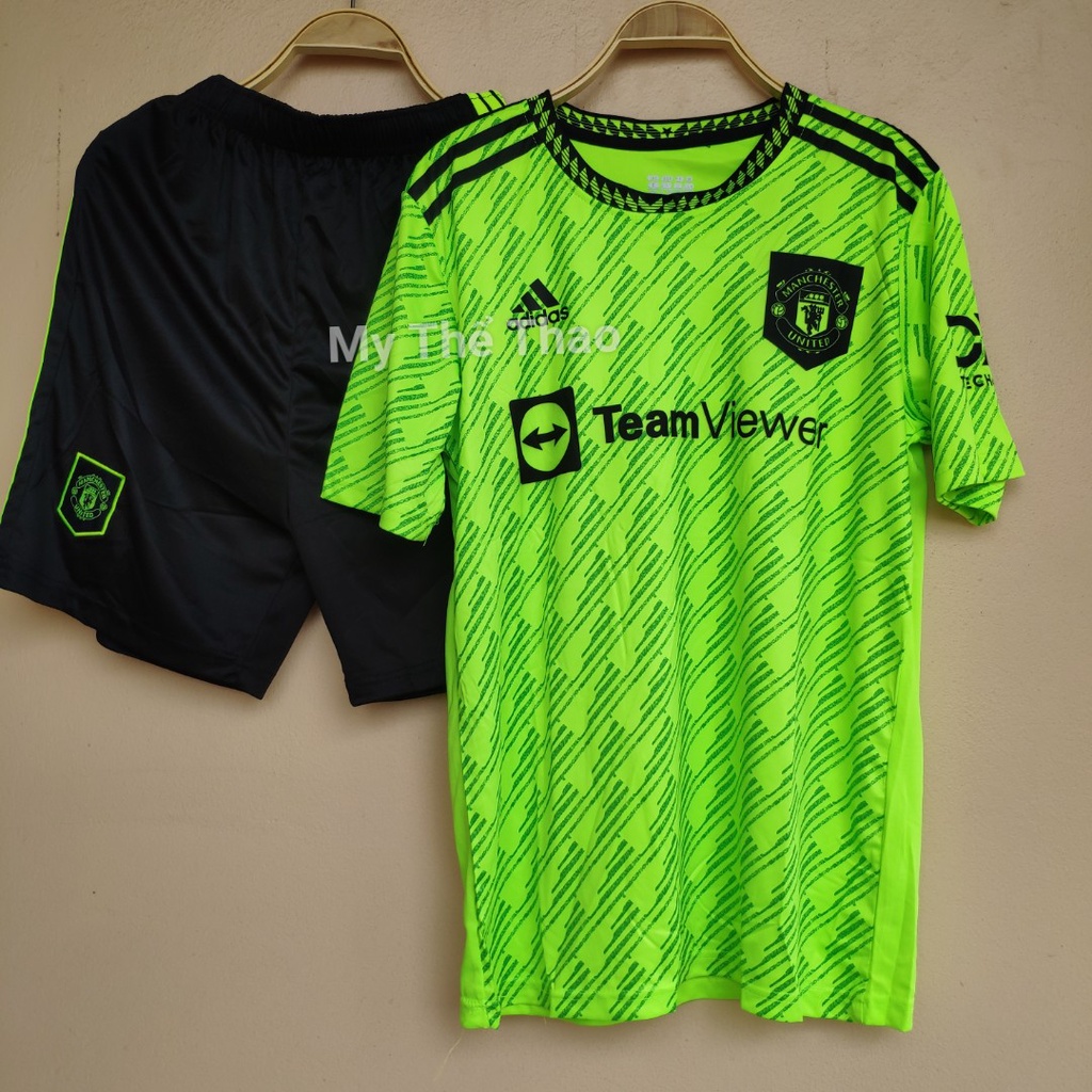 Full Logo -Bộ quần áo đá bóng clb mu 2022 2023 xanh lá cây chuối mẫu sân thứ 3 thun & gai thái cao cấp