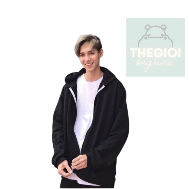 Áo hoodie khóa zip unisex black - hoodie dây kéo form rộng màu đen M L XL 2XL 40kg - 100kg