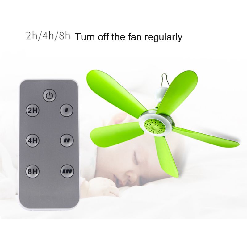 Quạt Trần 3 Bánh Răng Điều Khiển Từ Xa DC5V 5W USB Màu Xanh Lá Cây Dành Cho Lều Cắm Trại Ngoài Trời