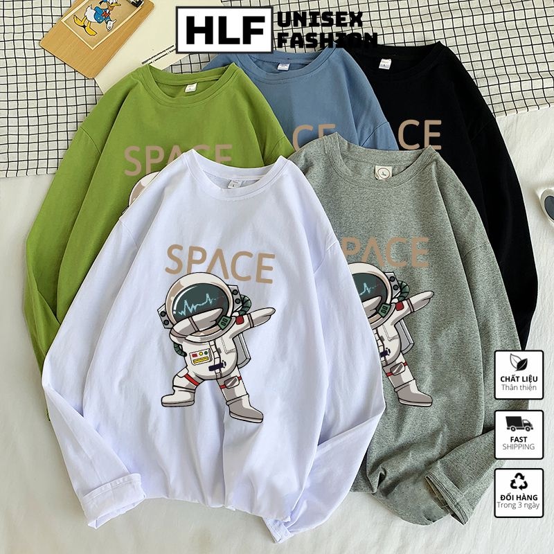 Áo thun dài tay form xuông rộng SPACE phi hành gia, áo tay dài nam nữ HLFashion