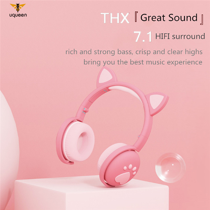 Uq Bluetooth Headphones Cute Led Cat Ear Girls Gift Kids Headset Wireless Hifi Stereo Bass 3 5mm Plug With Mic Chinh Hang 349 000đ