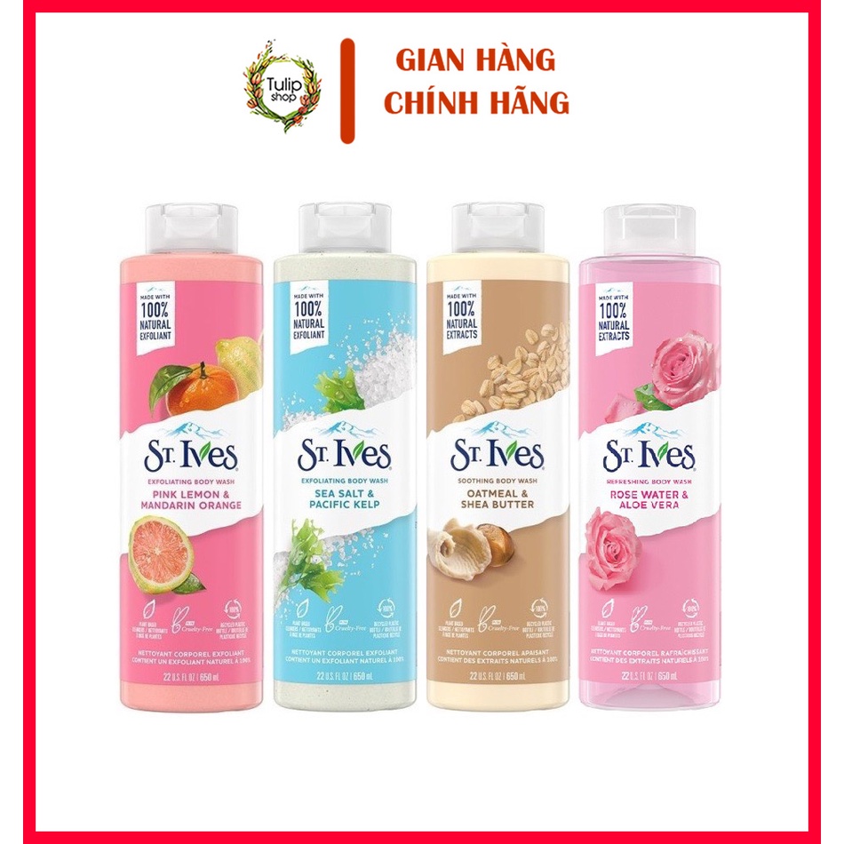 Sữa tắm ST.Ives muối biển,yến mạch bơ, cam chanh, hoa hồng và lô hôi 650ml