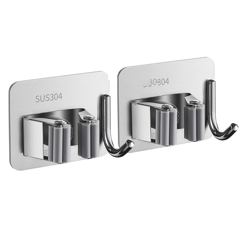 Móc dán tường giữ cây lau nhà, treo chổi inox 304 chịu lực tốt không thấm nước tặng kèm keo dán inox