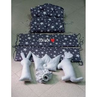 Combo quây cũi, ga chun, gối nằm và 2 thú ôm