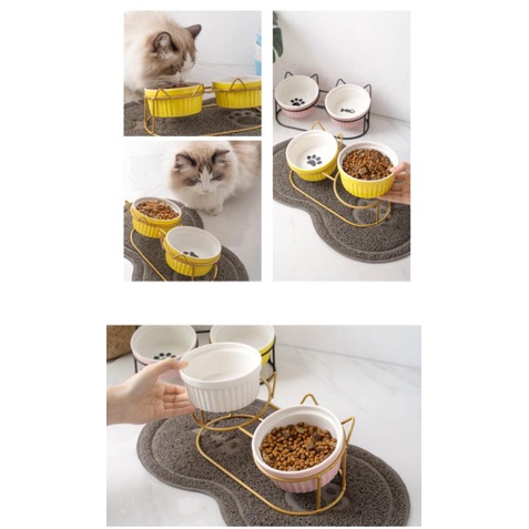Bát ăn cho mèo chống gù lưng bằng sứ - chén ăn cho mèo