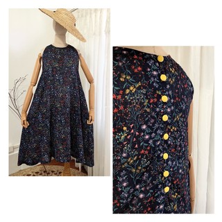 Đầm xoè hoa nhí Linen