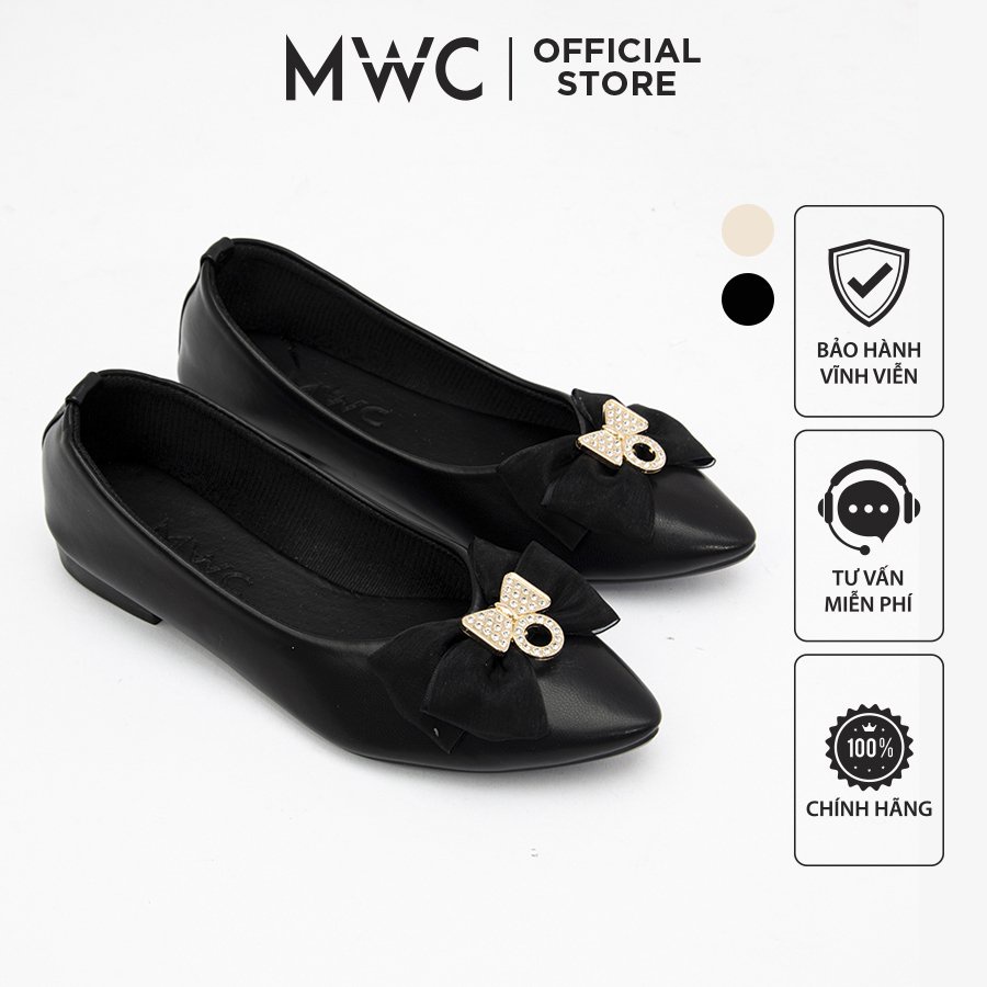 Giày MWC 2260 - Giày Búp Bê Đế Bệt Đính Nơ Nữ Tính