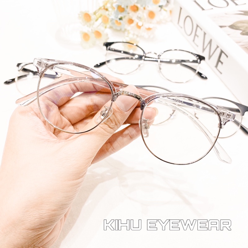 Gọng kính tròn cắt vành mắt anti blue light chống ánh sáng xanh chất liệu kim loại cao cấp 6214