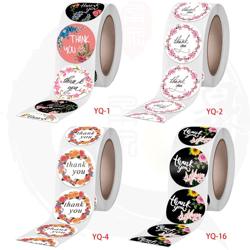Cuộn 500 Sticker Chữ &quot;Thank You&quot; Có Keo Dán Sẵn 25mm