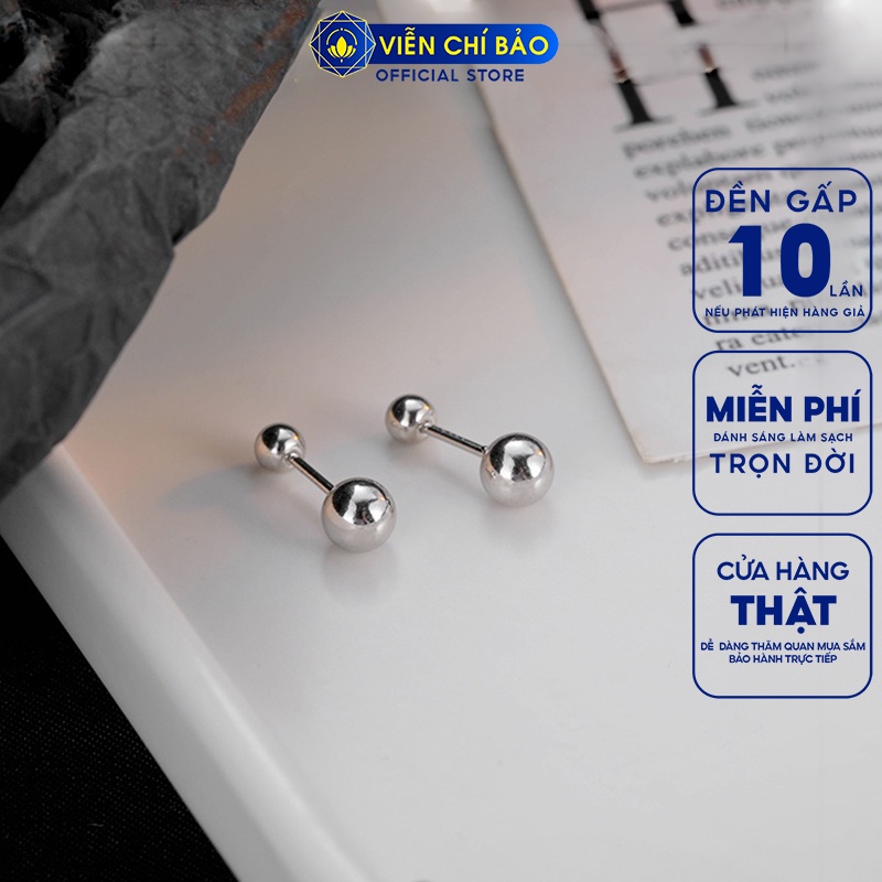 Bông tai bạc nữ bi chốt xoáy chất liệu bạc 925 thời trang phụ kiện trang sức Viễn Chí Bảo B400746x