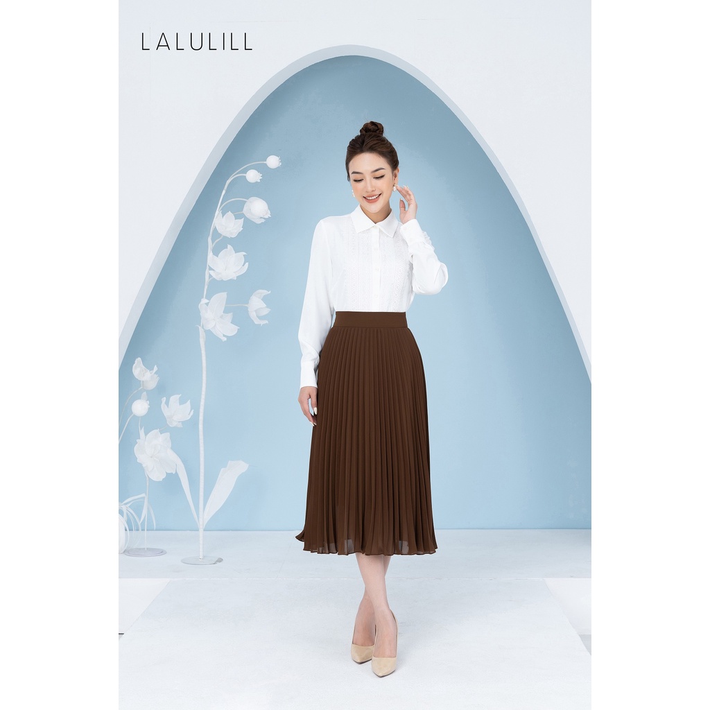 Chân váy công sở dập li rẻ quạt hai lớp LALULILL  chất liệu vải chiffon mềm mại suôn rủ LCV226590