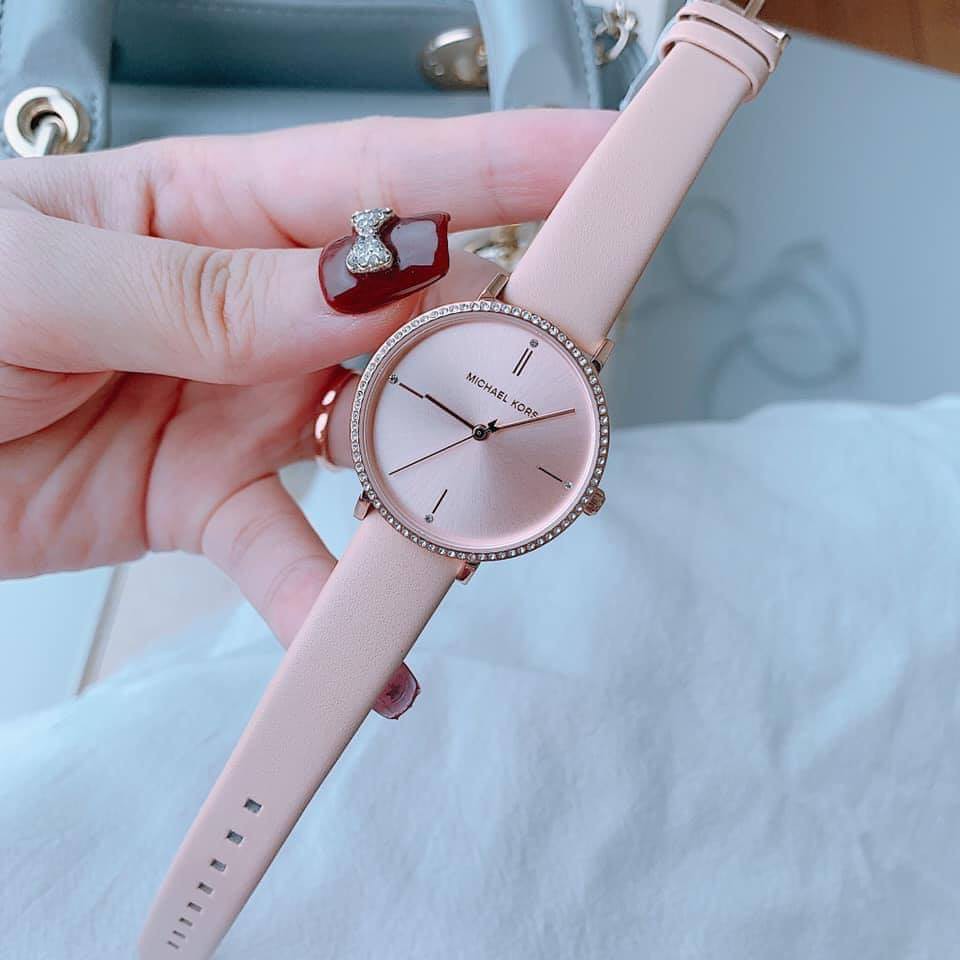 Đồng hồ Nữ Michael Kors MK7113 Leather Ladies Watch - Màu hồng nude sang chảnh - Giá săn sale siêu tốt