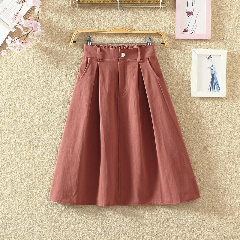 Chân váy cotton màu trơn xếp li lưng thun thời trang cho nữ | BigBuy360 - bigbuy360.vn