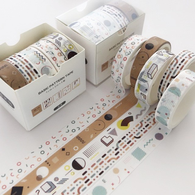 Bộ 5 cuộn băng keo giấy washi đáng yêu dùng trang trí sổ lưu niệm