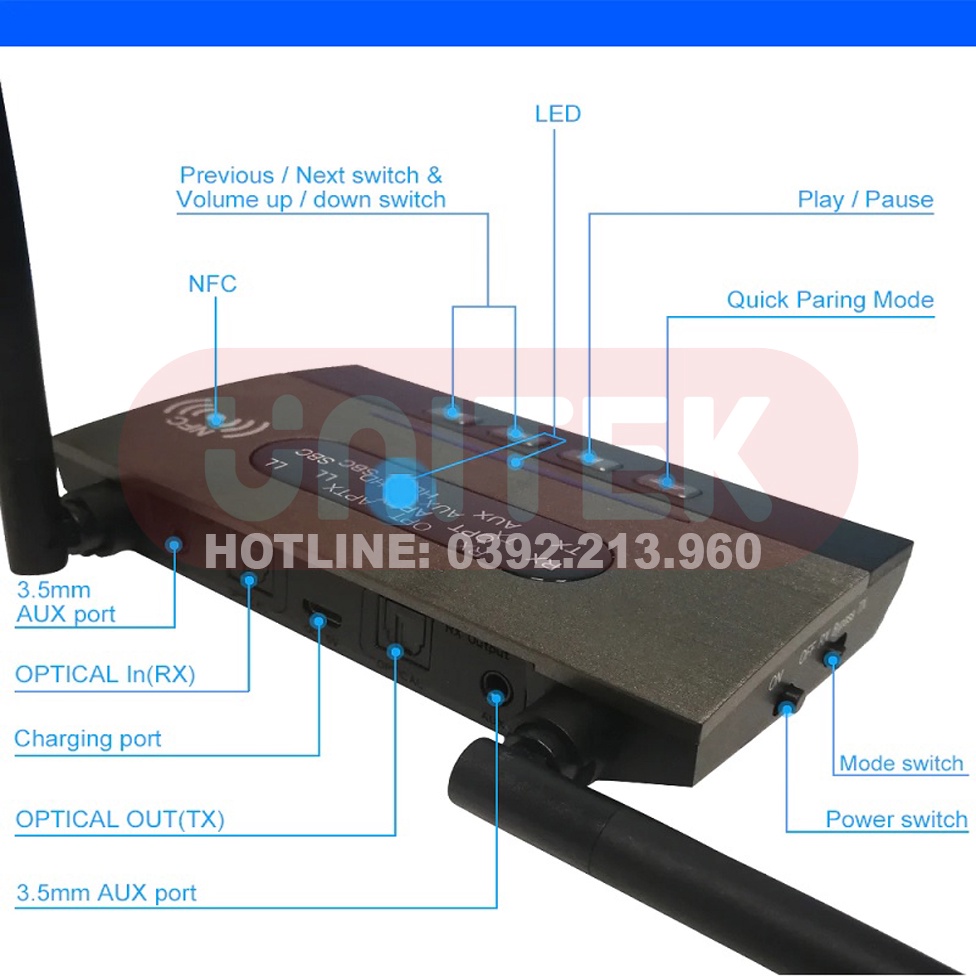 Bộ Thu Phát Nhạc Bluetooth 5.0 Đa Chức Năng NFC, Hỗ trợ APTX HD / APTX LL / APTX SPDIF / AUX BT-B22