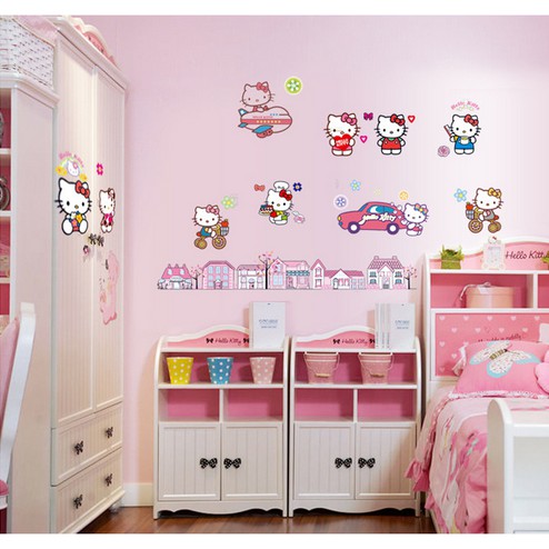 Decal dán tường Hello Kitty [THANH LÝ] trang trí nhà cửa màu hồng