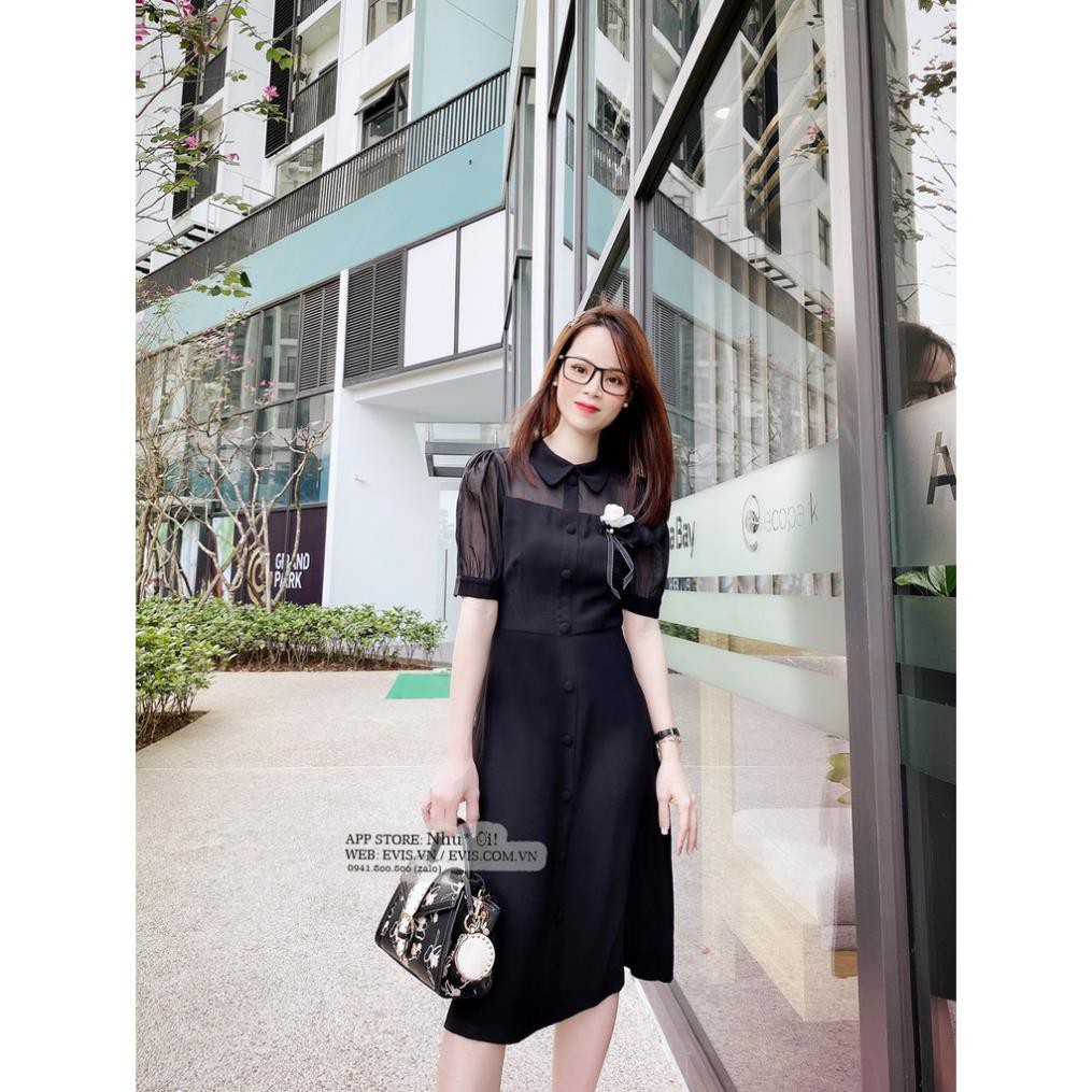 Đầm cổ sơ mi tay voan nút bọc thiết kế trang nhã thanh lịch cho cô nàng công sở