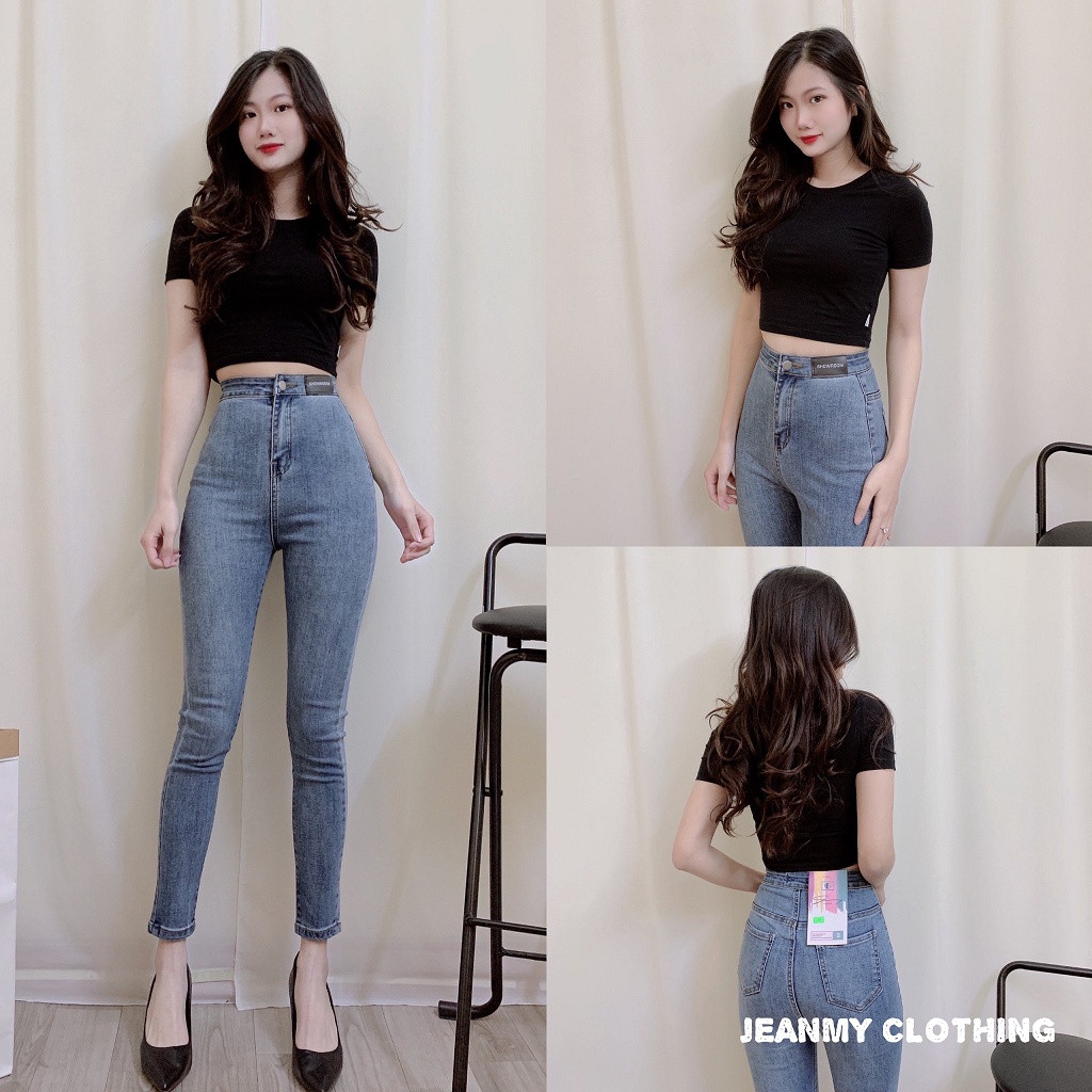 Quần jean nữ lưng cao hai màu xanh đậm, nhạt, quần jean ôm lưng cao nữ co dãn tại Jeanmy Clothing | BigBuy360 - bigbuy360.vn