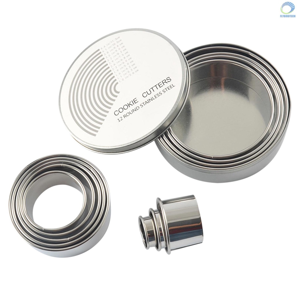 Set 12 Khuôn Cắt Bánh Mousse Bằng Thép Không Gỉ Hình Tròn Nhiều Kích Thước