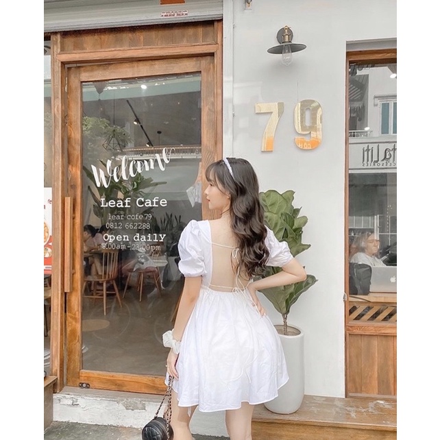 Váy babydoll trắng BlaPink hở lưng chéo dây có lót vải lụa mịn màng- BELLA DRESS T194 | BigBuy360 - bigbuy360.vn