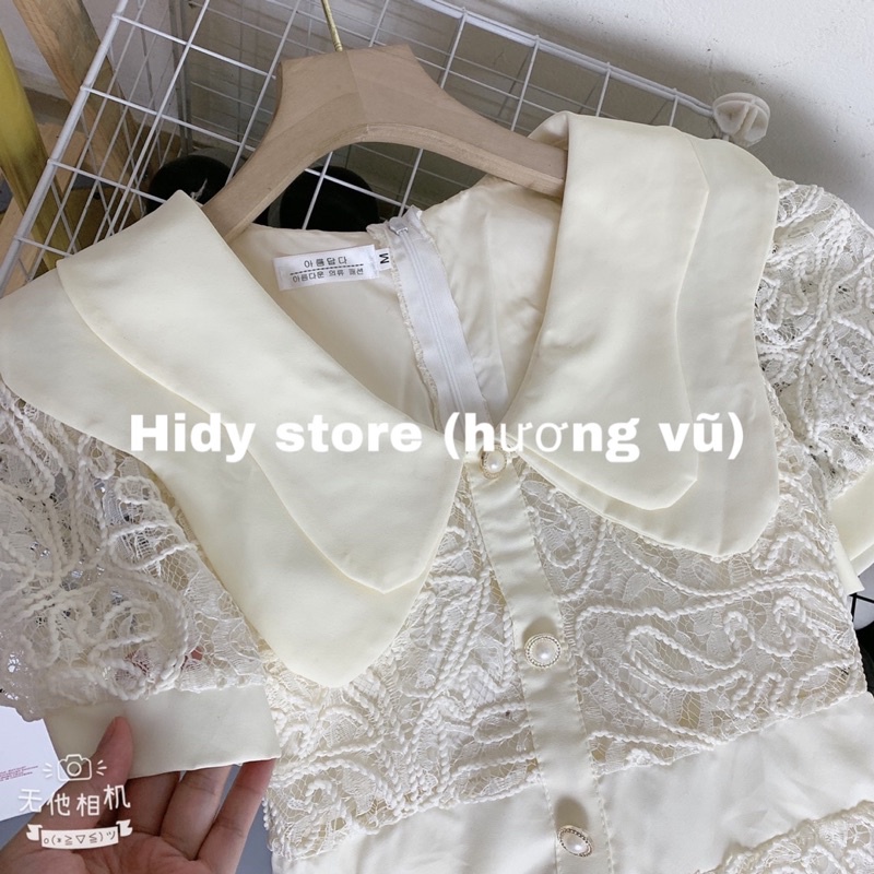 Váy ren 2 lớp cổ và tay phối 2 lớp tiểu thư sang chảnh ren hottrend mới nhà hidy