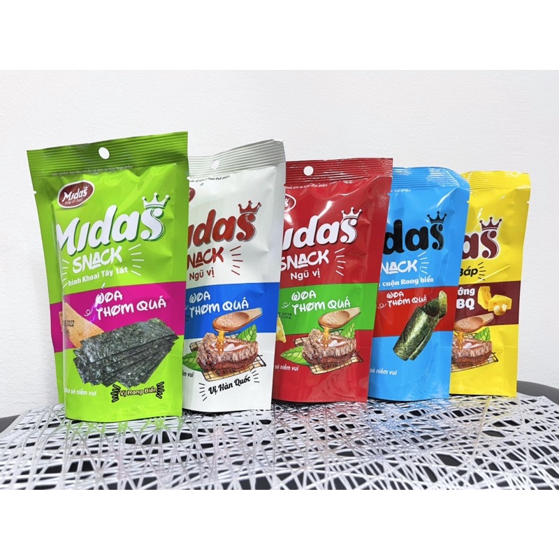 COMBO 10 gói Bim bim snack Midass 5 vị  , bim bim giòn thơm gói 30g