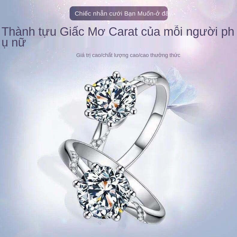 Nhẫn kim cương Moissan Nữ pt950 bạch Moissanite D chính hãng Màu 1/2 Carat cặp dành cho nam và